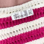 89th and Madison Pink & White Striped Cropped Flare Sleeve Crochet Sweater Photo 7