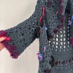 SAVE THE QUEEN Crochet Open Knit Cardigan Sweater Fringe Trim XS Italy Gray Photo 3