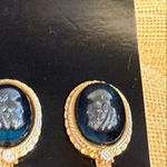 Vintage Elegant Diamond Gold and Black Cameo Earrings Photo 1