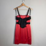 Vtg BCBG Paris Satin Ruffle Bodycon Mini Dress Women's 6 Red Black Cocktail Y2K Photo 3