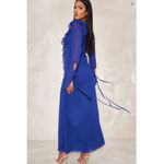 Pretty Little Thing Tall Bright Blue Long Sleeve Frilled Dress Size 4 NWT Photo 1