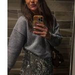 Anthropologie Mare Mare Long-Sleeve Knit Sequin Twofer Mini Dress in Grey NWT Photo 2