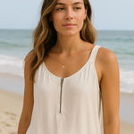 ALC Frank A.L.C Size XS 100% Silk Camisole Tank Off White Relaxed Fit Coastal Minimalist‎ Photo 0