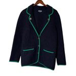 Lands' End Vintage Women’s Boiled 100% Blue Wool Preppy Sweater Button- Size 12 Photo 0