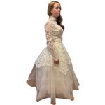 Vintage 60s Lace High Neck Wedding Gown w/ Tulle Skirt ILGWU USA small White Photo 9