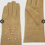 Elegant Khaki Gloves with Pearl Beads Tan Photo 0