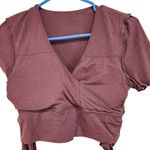 Klassy Network Surplice Long Sleeve Wrap Top Brown Built in Bra Basics Brami M Size M Photo 4