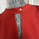 1. State Women’s Burnt Orange/red Long Sleeve Mandarin Collar Blouse. V Cutout. Cuffed. Photo 2