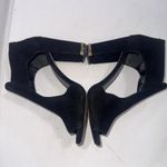 Michael Kors Old Money Classic Gold Black Sueded Velvet Peep Toe Heels 9.5M Photo 1