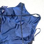 Cache 100% Silk Vintage Beaded Navy Blue Halter cross Strap Open Back Gown Photo 9