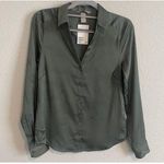 H&M Satin Shirt Womens Extra Small Green Business Simulate Silk Shiny Blouse Photo 0