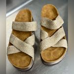 Women’s Tan Slides with Woven Straps Photo 4