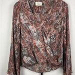 Sigal A. Multicolor Snake Print Sheer Crossover Long‎ Sleeve 100% Silk Blouse XS Gray Photo 0