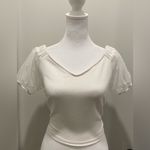 Timing White Blouse Crop Top With Mesh & Pearl Detail Puff Sleeves - M Photo 1
