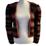 Handmade Boucle Knit Cardigan Sweater Size Medium M Orange Brown Puff Sleeves Photo 0