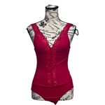 Ambiance Red Lace Bodysuit Women’s S Y2K Vampy Goth Romantic Lace Trim Photo 1