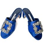 Manolo Blahnik Martanew 50mm Crystal Hangisi Blue Satin Mule Pump Size EU 35 Photo 8