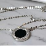 Sterling Silver White Gold Black Onyx Coin Necklace with CZ New Photo 3