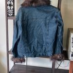 Overland Fox Fur Trim Denim Jean Jacket Women Size Large Blue Photo 4