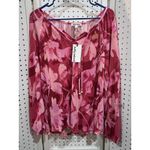 Kathy Ireland Floral Print Pleated Long Sleeve Blouse Top Women Size L Photo 1