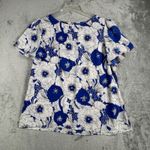 Talbots Blouse Floral Print Top Flower Blue White Casual Office Size Medium Photo 1