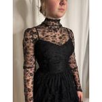 Vintage 1950s Dusauzay Black Lace Dress with Red Rosette Appliqués XS Photo 14