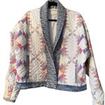 BLANKNYC Quilted Denim Jacket Patchwork Geometric Print Collar L 100% cotton White Size L Photo 1