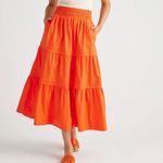 Quince NWT  100% Organic Cotton Poplin Tiered midi Maxi Skirt Vermillion Red XS Photo 7