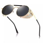 Retro Gothic Steampunk Sunglasses Black, Gold Polarized Metal Frame Glasses Case Photo 3