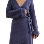Aerie  Cozy Sweater Knit True Wrap Tie Dress Dusty Blue Wool Alpaca Blend Photo 0