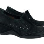 Aquatalia Greenish black Suede Leather Studded Wedge Loafers 8.5 Western Photo 1