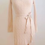 Bohme NEW  S Small Womens Sweater Dress Belted Cream/Beige/Camel V-Neck Midi Photo 0