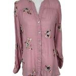 Fig & flower pink embroidered button down L Size L Photo 0
