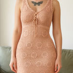 Newport News Vintage Pink Crochet Midi Dress Tank Dress With Overpiece Y2K Large Photo 0