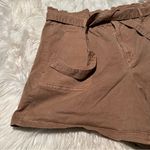 Loft Cuffed Paperbag High Waisted Twill Shorts Tan XL Photo 2