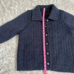 Vintage Mohair Medium Jacket Navy Button Up Cardigan Sweater Collared Cable Knit Blue Photo 6