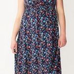Draper James Navy Blue Ditsy Floral Sleeveless Flutter Midi Dress Size Large Photo 0