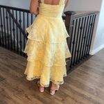 Lulus NWT Glamorous Sweetie Yellow Burnout Tie-Strap Bustier Midi Dress Size M.  Photo 3