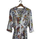 Fig And Flower Dress Womens Medium White Floral Paisley Boho Rayon 3/4 Sleeve Photo 1