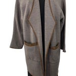 Soft Surroundings Cardigan Sweater Medium Taupe Brown Faux Suede Trim Open Front Photo 0