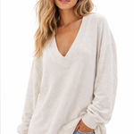 Aerie  Vacay Every Day VNeck Sweatshirt Oatmeal Off-White Oversized Cozy Pullover Photo 0