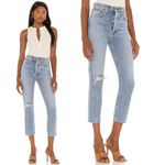 AGOLDE Riley High Rise Straight Crop Denim Jeans in Endeavor Size 30 Distressed Photo 3