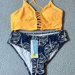 Cupshe Swimsuit Womens S Orange Blue Lace Up Strappy Two Piece Bikini NEW Photo 0