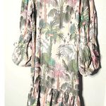 LoboRosa Pink Floral Puff Sleeve Palms Button Front Up Dress Size Large Photo 3