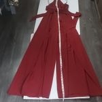 Luxxel Strapped Keyhole Front Burgundy Wide Leg Belted Elastoc Jumpsuit M Photo 7