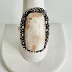 CORAL Pink Scolecite Genuine Stone 925 Sterling Silver Ring Photo 0