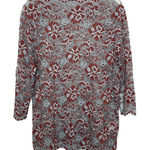 Ganni  Size US 8/10 The Ruched Lace Blouse Burnt Red and White Floral Semi Sheer Photo 0