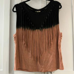 Gimmicks by BKE  Sleeveless Fringe Top Black‎ Tan Western Boho Ranch Photo 3