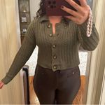 Pink Rose Long Sleeve Green Sweater Photo 3