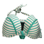 Aerie Teal Green and White Halter Bikini Top 34D Photo 0
